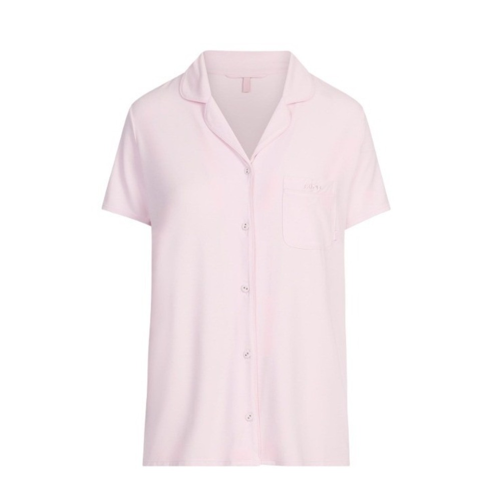Skims Sleep Short Sleeve Button Up Shirt Bloom Pink ST-SST-4758 Large Top Only
